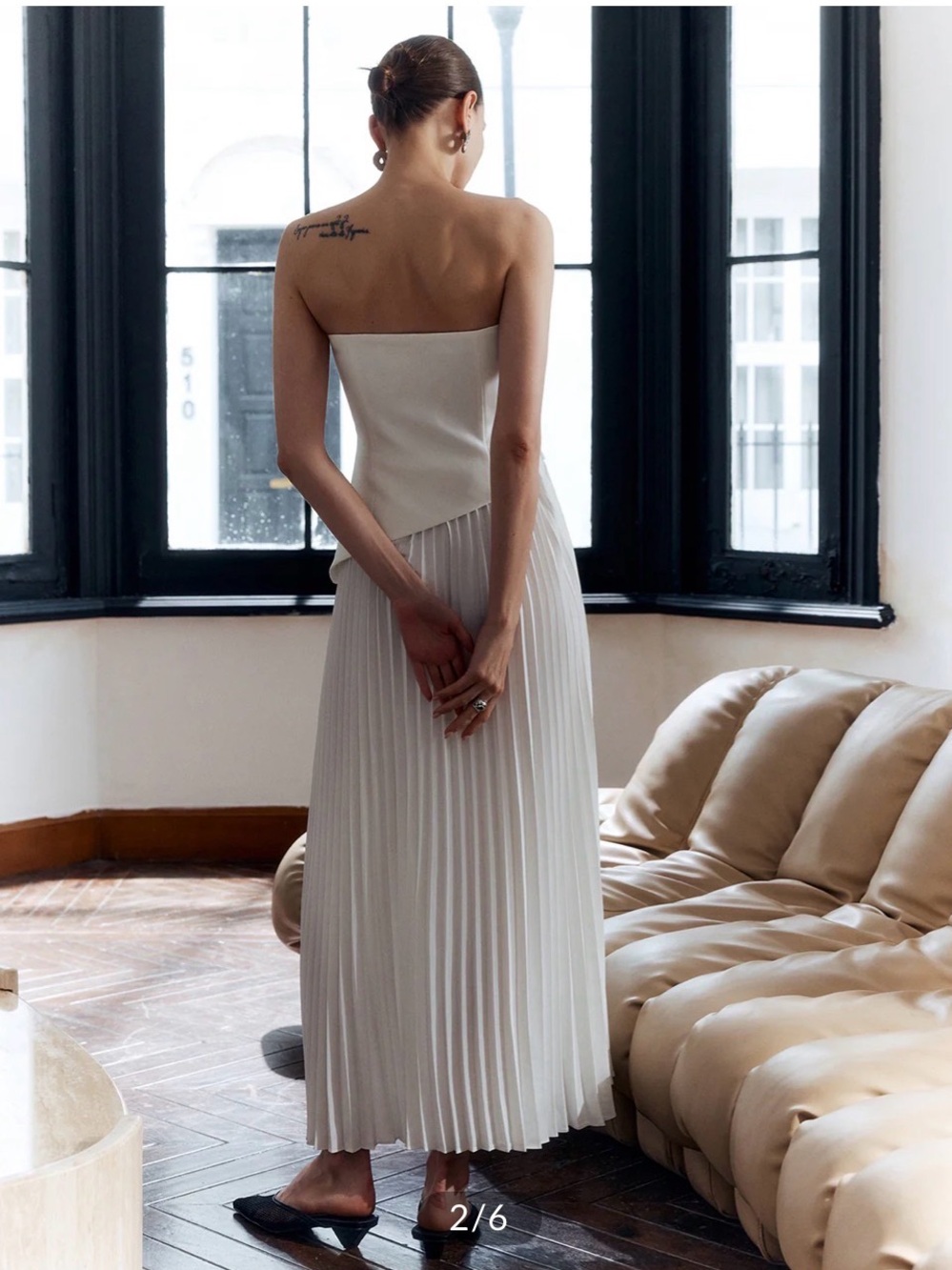 Strapless White Pleated Split  Maxi Dress - Picture 2 of 7